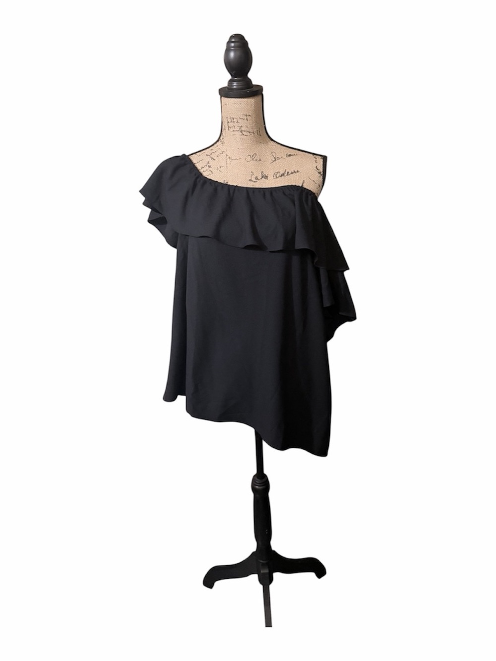 Worthington Black One-Shoulder Ruffle Blouse